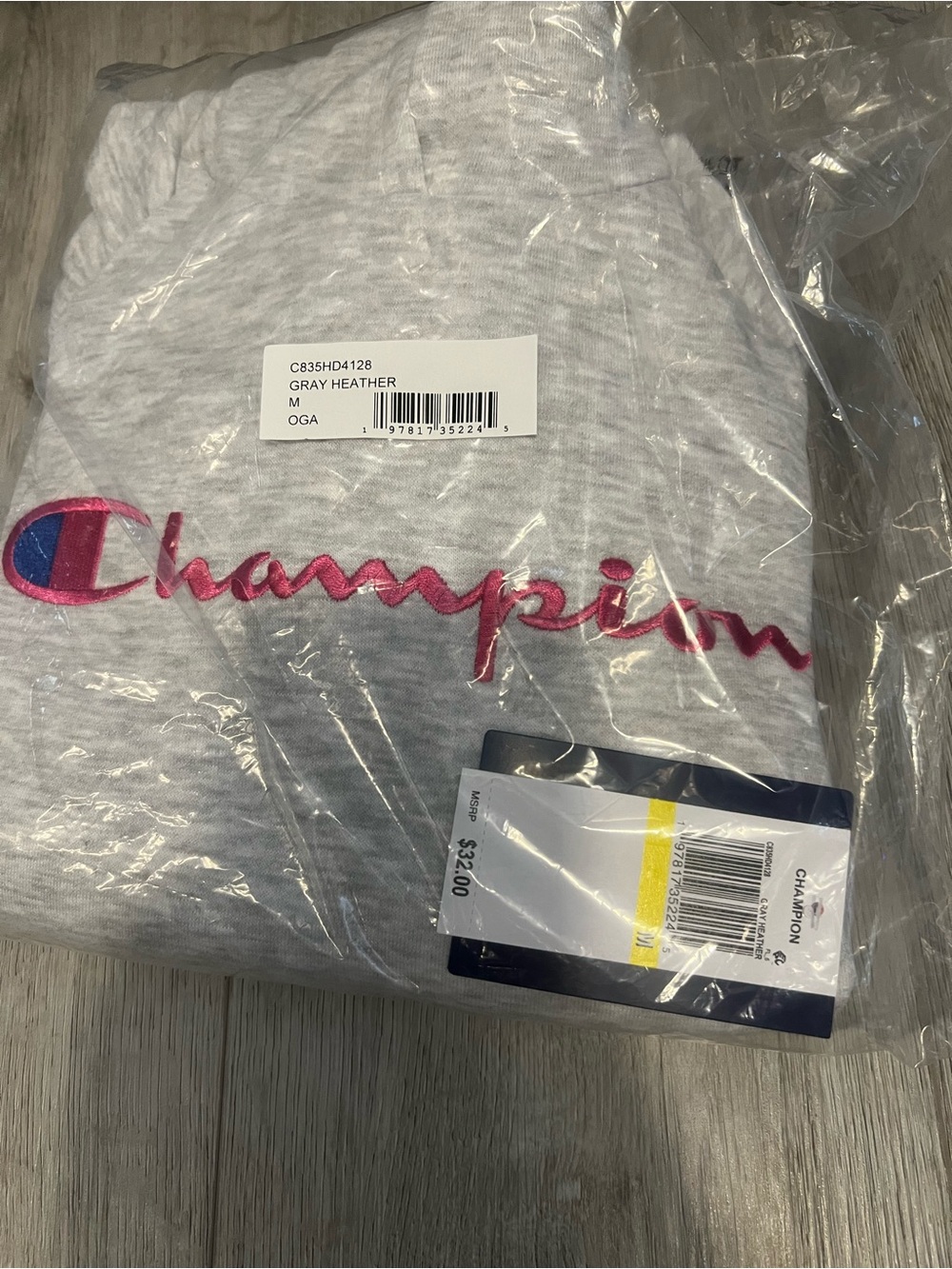 Champion Gray Heather Sweatshirt with Pink Logo